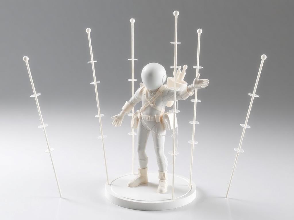 3D figure with support sticks attached to arms